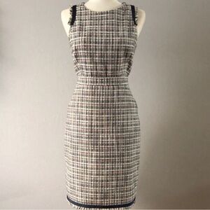J. Crew Red and Blue Cut-Out Tweed Sheath Dress